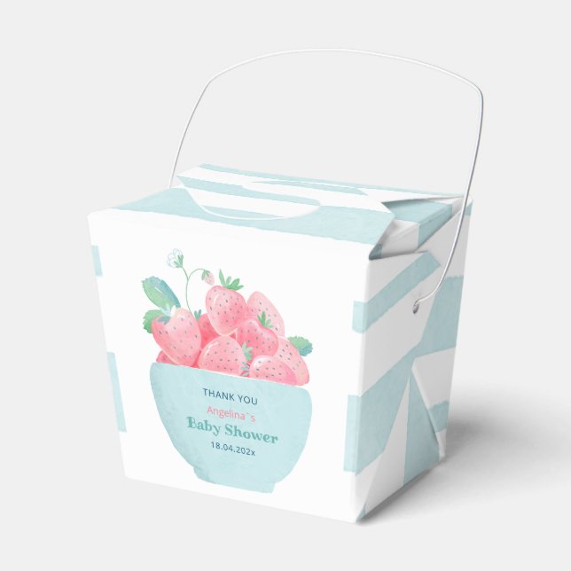 Baby shower Favour Box with cute strawberries. (Front Side)