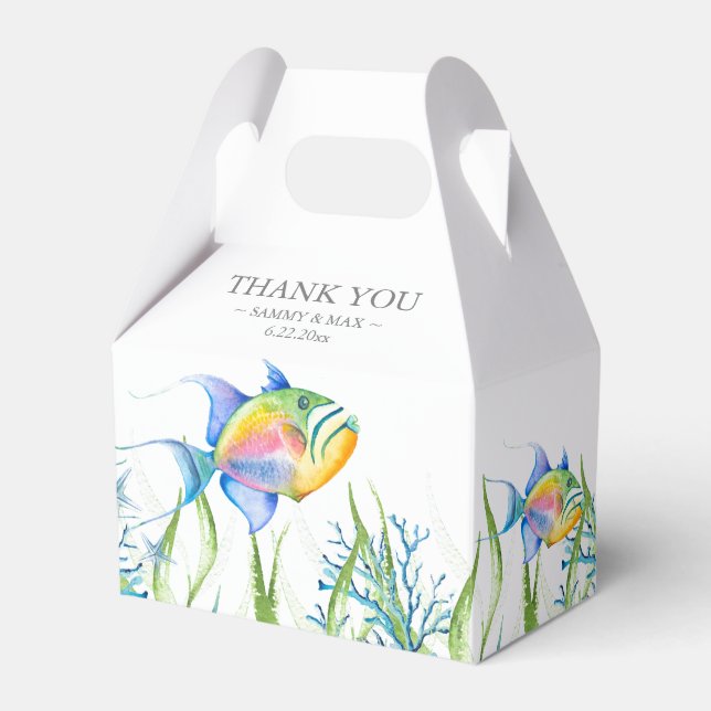 Baby Shower Favour Boxes Watercolor Tropical Fish (Front Side)