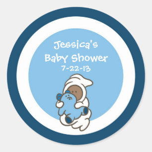 Baby Shower Favour Sticker (Blue boy, dark skin)