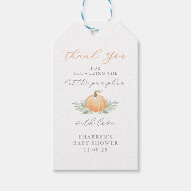 Baby Shower Favour Tag | A Little Pumpkin (Front)