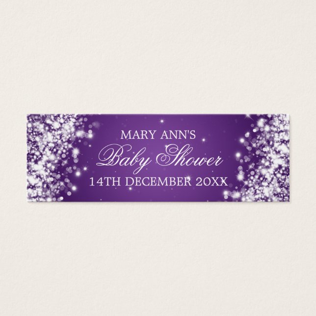 Baby Shower Favour Tag Sparkling Wave Purple (Front)