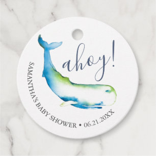 Baby Shower Favour Tags Watercolor Ocean Whale