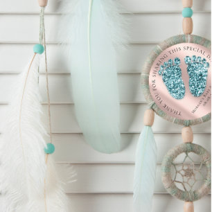 Baby Shower Favour Thank Glitter Rose Glitter Feet Classic Round Sticker