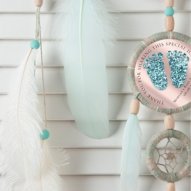 Baby Shower Favour Thank Glitter Rose Glitter Feet Classic Round Sticker (Baby Shower Favor Thank Glitter Rose Glitter Feet Classic Round Sticker)