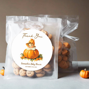 Baby Shower Favour Thank you Little Pumpkin Girly Classic Round Sticker