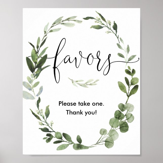 Baby shower favours sign greenery wreath elegant (Front)