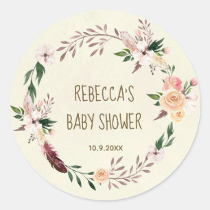 baby shower favours stickers boho floral feather