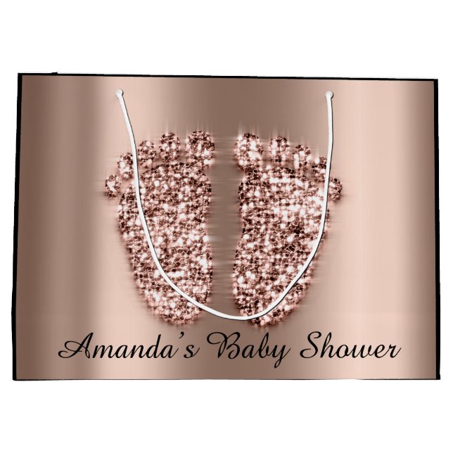Baby Shower Feet Boy Girl Name Rose Baby Large Gift Bag (Back)