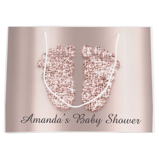 Baby Shower Feet Boy Girl Name Rose Blush Large Gift Bag (Front)