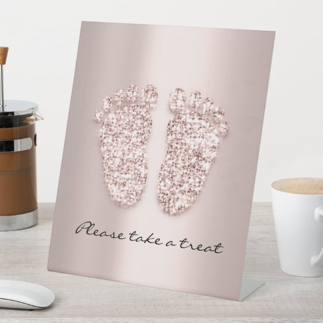 Baby Shower Feet Boy Girl Names Rose Pink Large   Pedestal Sign (In SItu)