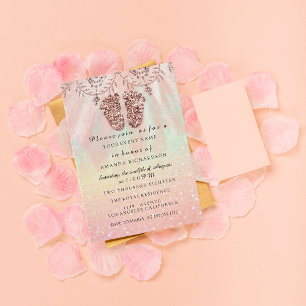 Baby Shower Feet Girl Boy Royal Rose Glitter Lace Invitation