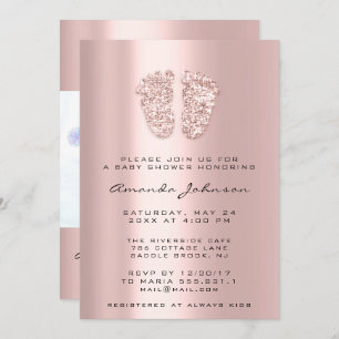 Baby Shower Feet Glitter PastelDrip Photo Boy Girl Invitation