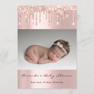 Baby Shower Feet Glitter Pink Drips Photo Boy Girl Invitation