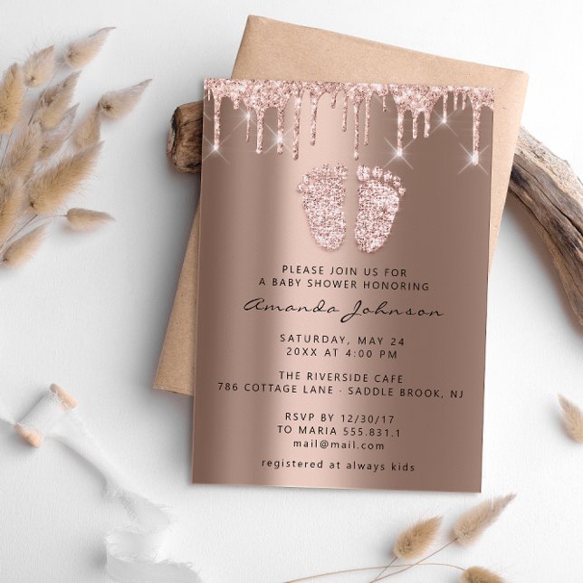 Baby Shower Feet Glitter Rose Drips Photo Boy Girl Invitation (Creator Uploaded)