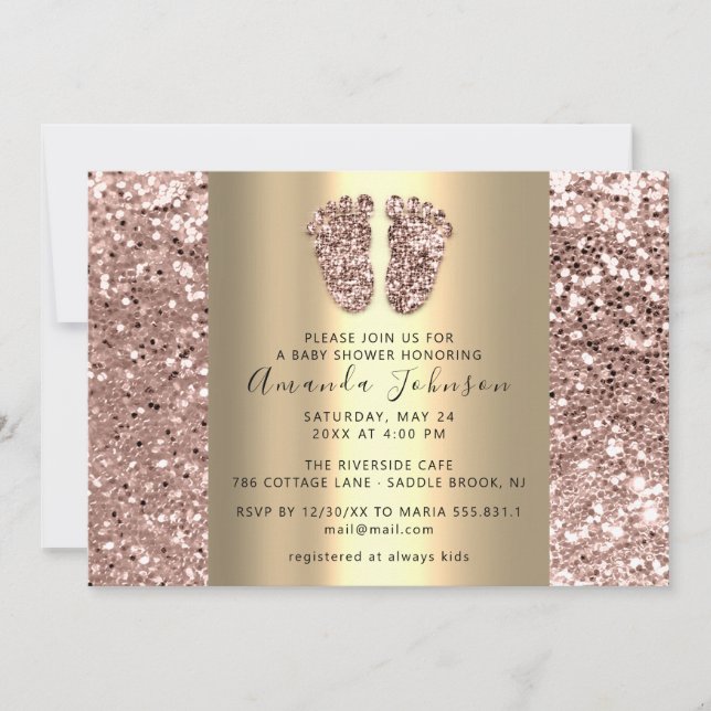 Baby Shower Feet Glitter Rose Glitter GoldBoy Girl Invitation (Front)