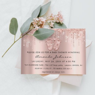Baby Shower Feet Glitter Rose Gold Drips Boy Girl Invitation