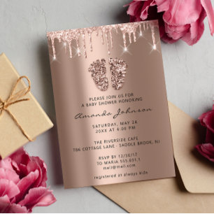 Baby Shower Feet Glitter Rose Gold Drips Boy Girl Invitation