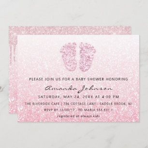 Baby Shower Feet Glitter Rose Pink Drips OmbreGirl Invitation
