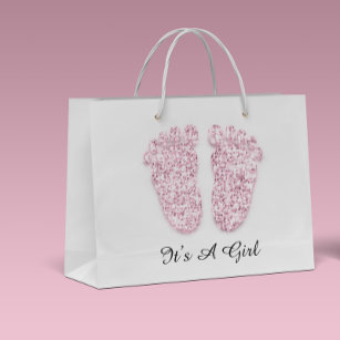 Baby Shower Feet It’s A Boy Girl Pink White Large Gift Bag