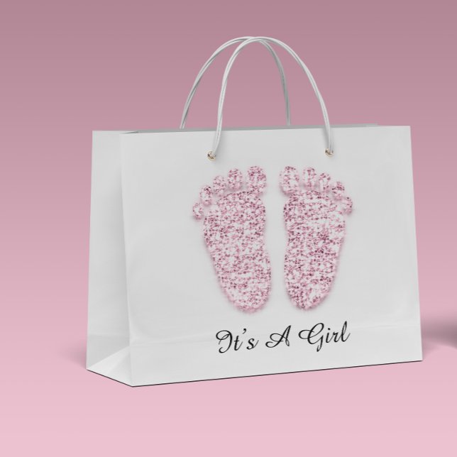 Baby Shower Feet It’s A Boy Girl Pink White Large Gift Bag (Creator Uploaded)
