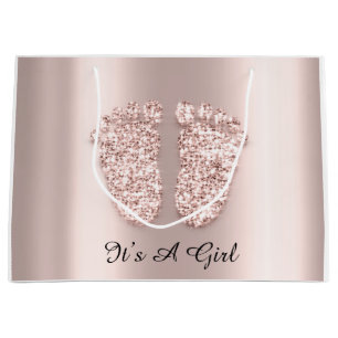 Baby Shower Feet It’s A Girl Name Rose Blush Large Gift Bag