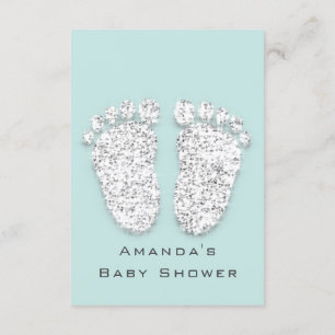 Baby Shower Feet Silver Girl Boy Grey Aqua Invitation