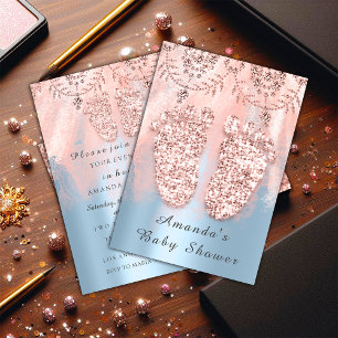 Baby Shower Feet Silver Girl Boy Royal Rose Blue Invitation