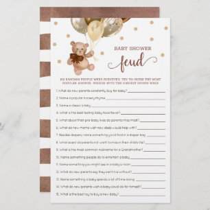Baby Shower Feud Game Brown And Gold Teddy Bear