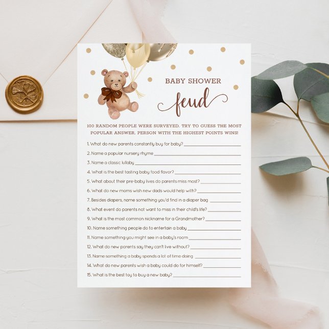 Baby Shower Feud Game Teddy Bear Card (Creator Uploaded)