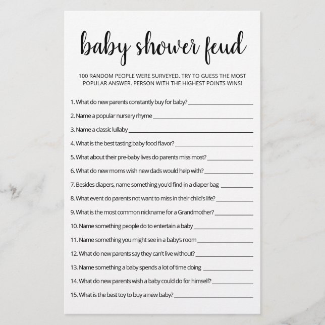 Baby Shower Feud game with Answers (Front)