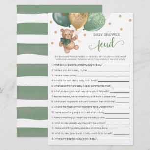 Baby Shower Feud Game With Answers Teddy Bear 
