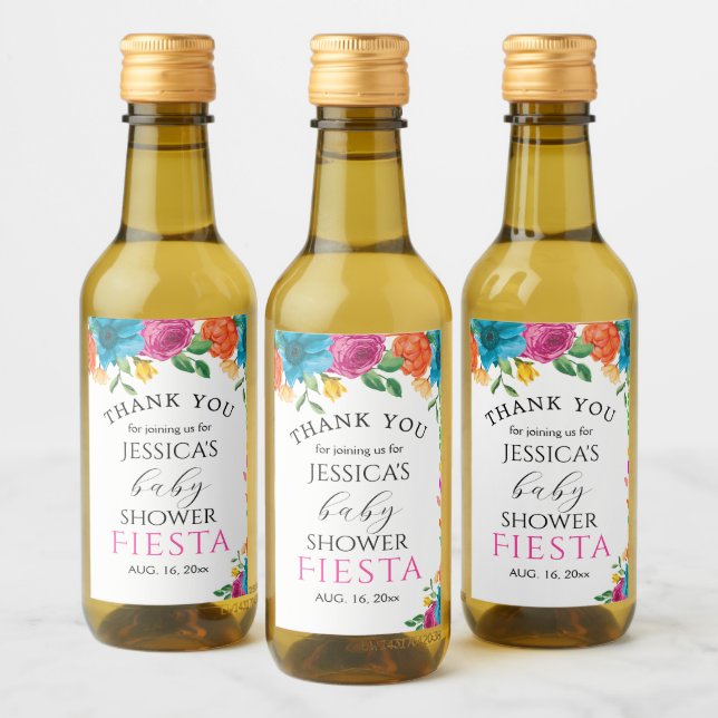 Baby Shower Fiesta Floral Mini Wine Bottle Label (Bottles)
