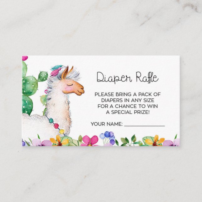 Baby Shower Fiesta Llama Cactus Diaper Raffle Enclosure Card (Front)