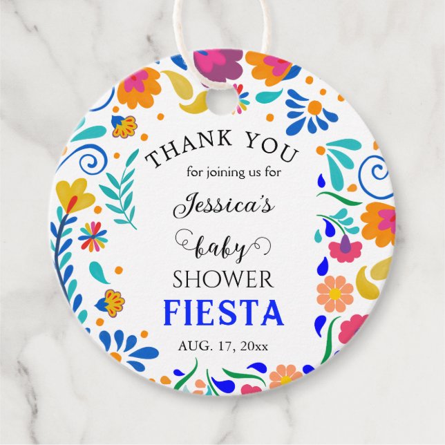 Baby Shower Fiesta Mexican Party round Favour Tag (Front)