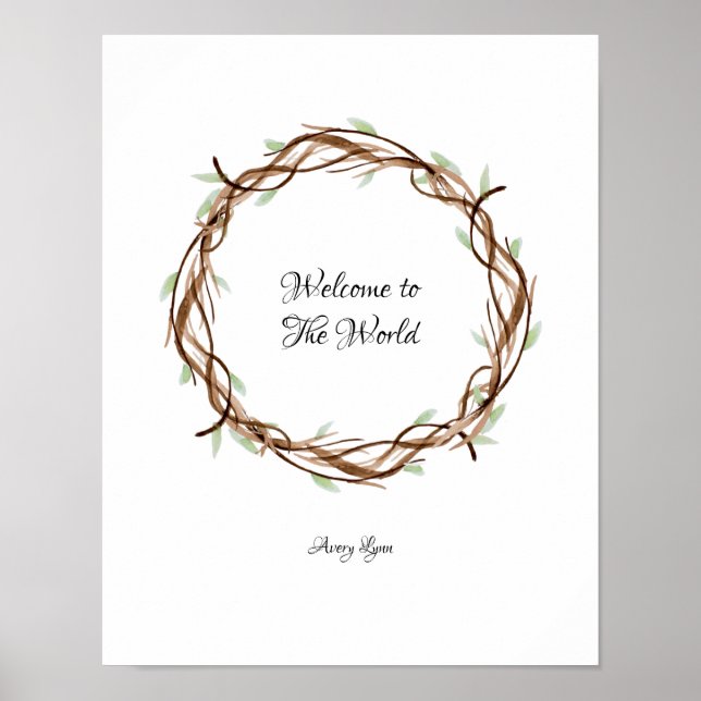 Baby Shower Fingerprint Wreath, Welcome Poster (Front)