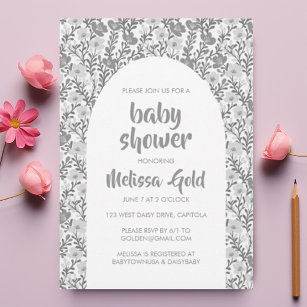 BABY SHOWER Floral Arch Grey Flower Pattern CUSTOM Invitation