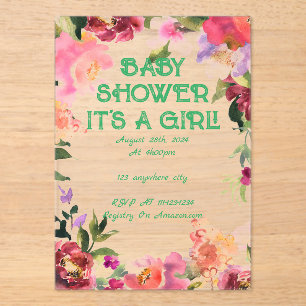 BABY SHOWER FLORAL BLUSH ACRYLIC INVITATIONS