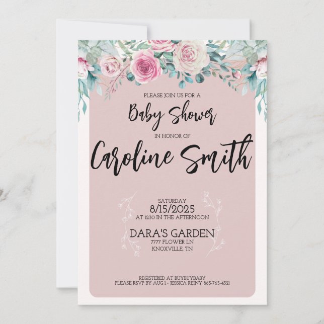 Baby Shower Floral Blush Invitation (Front)