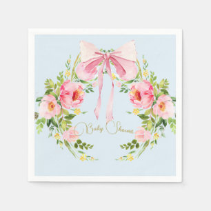 Baby Shower Floral Crest Regency Bow Pink Blue  Napkin