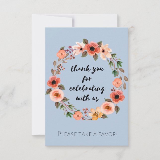 Baby Shower Floral Favour Sign Thank you Invitation (Front)