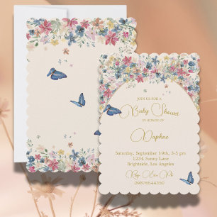 Baby Shower Floral Field Elegant Modern Gold Invitation