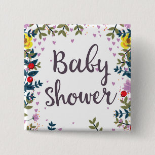 Baby Shower Floral Invite 15 Cm Square Badge