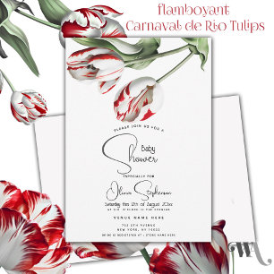 Baby Shower  Floral Red and White Rembrandt Tulips Invitation