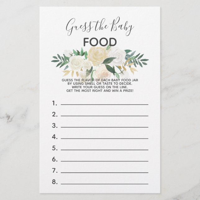 Baby Shower Flowers Game - Guess the Baby Food (Front)