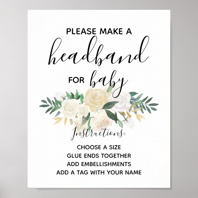 Baby Shower Flowers Headband Station Activity Poster (Front)