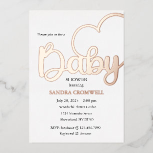 Baby Shower Foil Invitation, Script, Heart