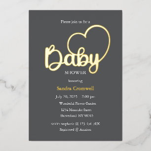 Baby Shower Foil Invitation, Script, Heart