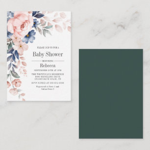 Baby Shower Foliage Blue Pink Floral Invitation