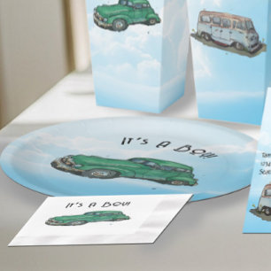 Baby shower for a boy, sedan paper plate
