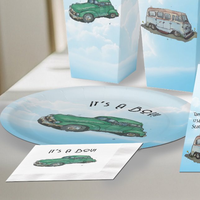 Baby shower for a boy, sedan paper plate (Creator Uploaded)